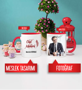Okul Müdürü Kupa Bardak Kırmızı Fotoğraflı