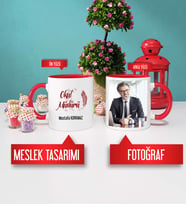 Okul Müdürü Kupa Bardak Kırmızı Fotoğraflı
