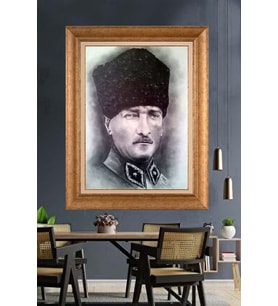 Altın Varaklı Çerçeveli Paspartulu Atatürk Tablo DC1270 (Gold)
