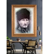 Altın Varaklı Çerçeveli Paspartulu Atatürk Tablo DC1270 (Gold)