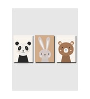 Çerçevesiz Poster  Çocuk Odası Hayvan Figürlü 3'lü Poster Seti Panda,Tavşan,Ayıcık,Çocuk Odası (Çok Renkli)