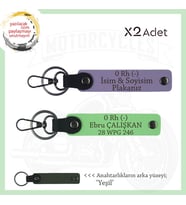 Bikerlar İçin Özel, İsim Plaka ve 0 Rh (-) Kan Grubu Yazılı Hediye 2'li Anahtarlık, Mor-F Yeşil-Ysl (Çok Renkli)