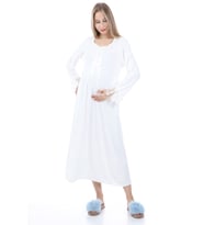 Luvmabelly MYRA9620 Dantelli Düğmeli Hamile Gecelik - Ekru
