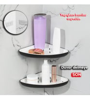Porsima 0447 2'li İstiridye Banyo Köşe Rafı - Yapışkanlı Duş Rafı Banyo Düzenleyici Organizer - Siyah
