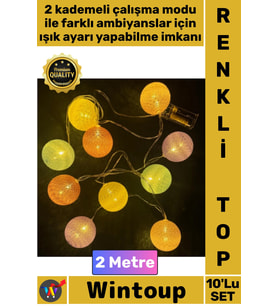 #Aydınlatma Gün Işığı Led Zincir Aydınlatma 2 Metre 10'lu Işıklı Pilli Şık Dekoratif Süs Renkli Top