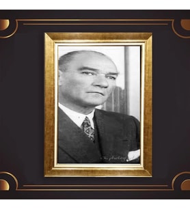 Altın Varaklı Çerçeveli Paspartulu Atatürk Tablo nl02A197 (Gold)