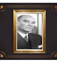 Altın Varaklı Çerçeveli Paspartulu Atatürk Tablo nl02A197 (Gold)