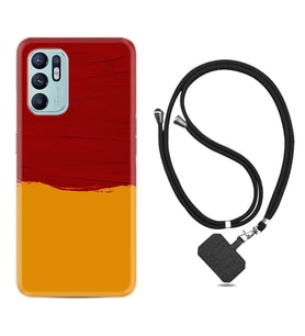 Oppo Reno 6 Kılıf Silikon Boyun Askılı İpli Desenli Silikon Sarı Kırmızı Boya 1708