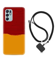 Oppo Reno 6 Kılıf Silikon Boyun Askılı İpli Desenli Silikon Sarı Kırmızı Boya 1708