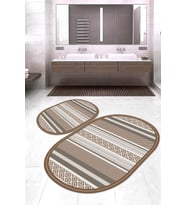 Dijital Baskılı Kaymaz Taban Yıkanabilir Oval 2'li Klozet Takımı Banyo Paspası NOKZ-HT-1391 (Kahverengi)