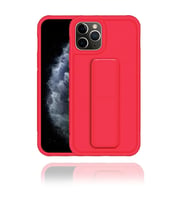 Apple IPhone 11 Pro Max Uyumlu Mat Kırmızı Yumuşak Silikon Standlı Tutacaklı Telefon Kılıfı