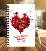 Sevgililer Gününe Özel  Ahşap Defter Kalem Hediye Seti 32