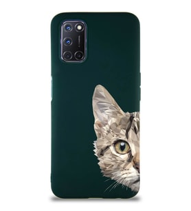 Oppo A92 Soft Premier Kapak Catface Tasarımlı Silikon Kılıf - Yeşil (Şeffaf)