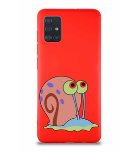 Samsung Galaxy M31S Soft Premier Kapak Salyangoz Gary Tasarımlı Silikon Kılıf - Kırmızı (Şeffaf)
