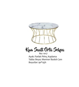 Brc 17555 Orta Sehpa KUMSAAT Beyaz Mermer Temper Cam Metal Gold Kaplama EL Yapım 