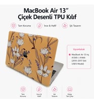 MacBook Air 13 İnç Kılıf Uyumlu A1466 A1369 Çiçek Desenli TPU Kapak İnce Hafif Darbe Önleyici Mat Yüzey UV Lazer Baskı Tam Uyumlu Koruyucu Sarı