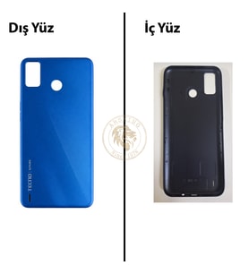 Tecno Spark 6 Go Mavi Arka Kapak Arka Cam Batarya Kapağı Lazer Kesim Kapak Pil Kapağı Back Cover