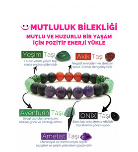 Mutluluk Bilekliği Akik Yeşim Aventurin Ametist Oniks Doğal Taş Bileklik