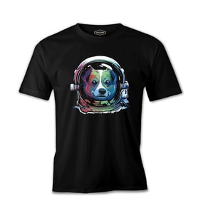 Space Dog Astronaut Siyah Erkek Tshirt