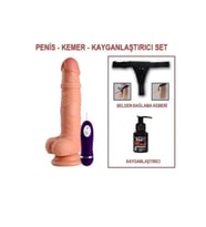 19 cm Belden Bağlamalı Titreşimli Realistik Dildo Penis Set