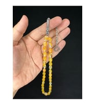 TOZ KEHRİBAR TESBİH SARI RENKLİ BEYZİ KESİM 10MMX6,5MM T-681
