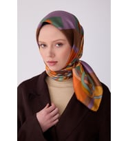 Obje Desen İpek Twill Eşarp  - 2026 İlkbahar-Yaz (T)  4300 (Kahverengi)