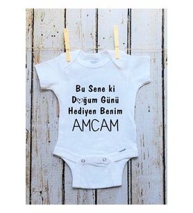 Unisex Bebek Beyaz Doğum Günü Hediyen Benim Amcam Baskılı Body Zıbın
