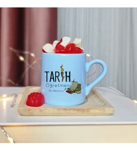 Tarih Öğretmeni Tasarımlı Kişiye Özel Mavi Türk Kahvesi Fincan