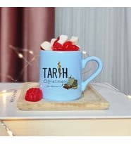 Tarih Öğretmeni Tasarımlı Kişiye Özel Mavi Türk Kahvesi Fincan