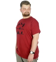Mode XL Büyük Beden T-Shirt Bisiklet Yaka Birds 22172 Bordo