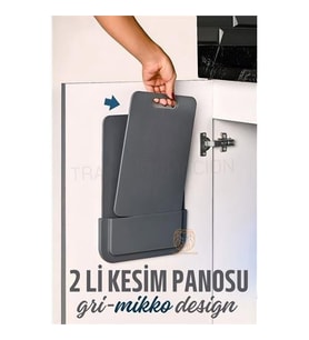 Transformacion 2 li Kesim Panosu Stantlı Yapışkanlı Kesim Tahtası GRİ Mikko Design 720997