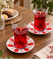 Gerçek Çay Bardağında Çay Görünümlü El Yapımı Mum – 2’li Set