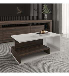 Vera Mini Orta Sehpa – Modern Tasarım, Fonksiyonel Raflı Yap (Beyaz - Ceviz)