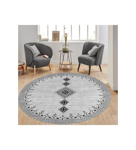 Eliana Home Baskılı, Yıkanabilir Kaymaz Taban Yuvarlak Halı LNA7321-SD1106 120x120 cm (Gri)