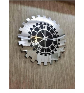 Modern Gümüş Güneş Duvar Saati Dekoratif Roma Rakamlı Mdf Üzeri Aynalı Pleksi 40x40 Cm