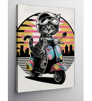 Kanvas Tablo Motosiklet Kullanan Kedi