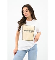 Kadın Gold Taş Baskılı T-shirt 1730-24 (Beyaz)