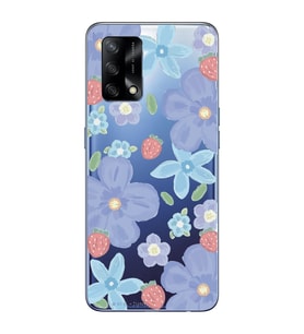 Oppo A74 Uyumlu Çiçek ve Çilek Desenli Şeffaf Telefon Kılıfı