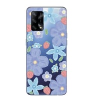 Oppo A74 Uyumlu Çiçek ve Çilek Desenli Şeffaf Telefon Kılıfı