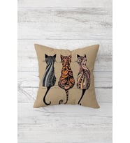 Kedi Desenli Çift Tarafı Baskılı Gizli Fermuarlı Yastık Kılıfı Kırlent Koltuk Yastık Kılıfı (Bej-Turuncu)