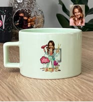 Kişiye Özel Karikatürlü Kuaför Lüks Pastel Fincan Doğum Günü Hediyesi