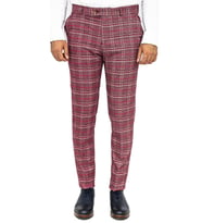 Ekose Desenli Slim Fit Bordo Erkek Pantolon - Wessi