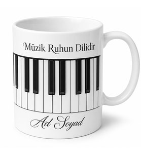 Piyano Tuşları Temalı Baskılı Kupa Bardak Müzik Hediye Porselen Mug