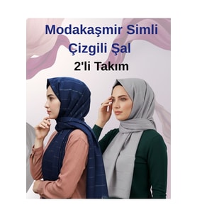 Moda Kaşmir Çizgi Simli Şal 2'lü Set