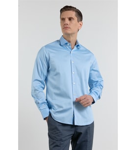 Mavi Yarım İtalyan Yaka Saten Uzun Kol Premium Slim Fit %100 Pamuk Gömlek 1004255195