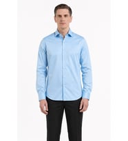 Mavi Yarım İtalyan Yaka Saten Uzun Kol Premium Slim Fit %100 Pamuk Gömlek 1004255195