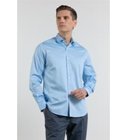 Mavi Yarım İtalyan Yaka Saten Uzun Kol Premium Slim Fit %100 Pamuk Gömlek 1004255195