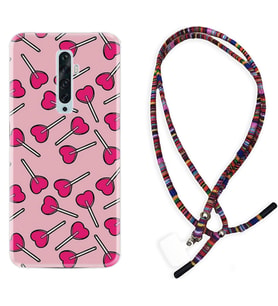 Oppo Reno 2Z 4 Lite 4 Pro 5 6 7 A31 Kılıf Boyun Asklı Rasta Silikon Heart Lollipop 1414