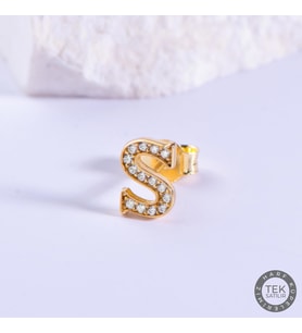 14 Ayar Altın Taşlı S Harf Küpe 0,55 gr