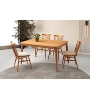 Ahşap Salon Yemek Masa Sandalye Takımı 4 Sandalyeli Ortadan Açılır Büyüyen (Natural)